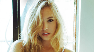Blonde woman window light curtains - a picture in front free wallpaper for desktop