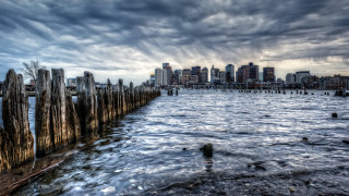 City skyline water pier boat - a body of water free wallpaper for desktop