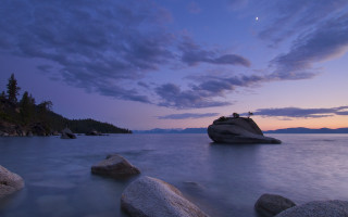 Rock lake clouds sky horizon - the water below free wallpaper