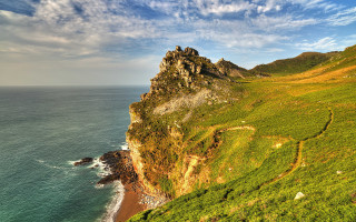Grassy hill ocean cliff rock - the ocean and a cliff free wallpaper
