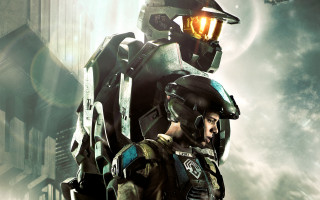 Man helmet suit robot city - halo free wallpaper
