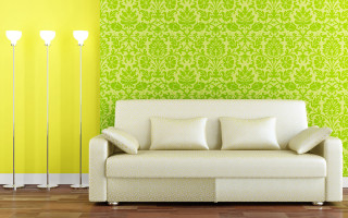 Couch green wall lamps yellow - vivid free wallpaper