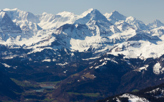 Snowy mountains lake blue sky - carl hoppe free wallpaper