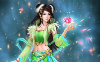 Woman green dress flower starry - a green dress holding free wallpaper