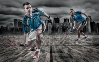 Tennis court cityscape digital painting - a dark sky in the background free wallpaper