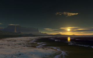 Beach sunset castle planet ocean - a castle in the distance free wallpaper