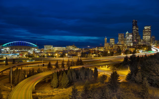City skyline highway bridge night 3 - everett warner free wallpaper
