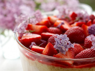 Strawberries lavenders parfait blossoms bokeh - impressionism free wallpaper
