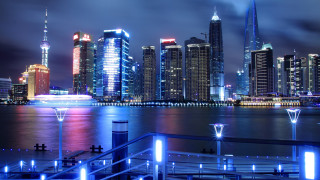 City skyline boat night lights 2 - a boat free wallpaper for desktop