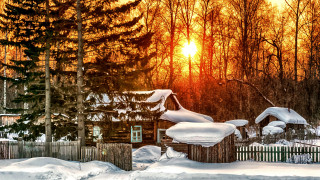 Snowy cabin urban mountain sunset - sunset free wallpaper