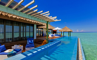 Long pool beach bar ocean - a view of the ocean free wallpaper