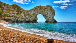 Rock arch beach water mountain - naturalism free wallpaper