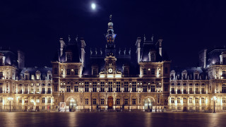 Paris clocktower fullmoon nightscape architecture - full free wallpaper