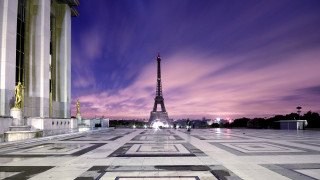 Tower city night purple sky - over a city free wallpaper