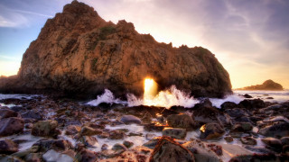 Large rock beach ocean sunset 3 - a large rock free wallpaper