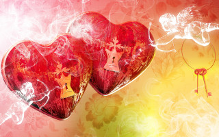 Red hearts key pink background - flower free wallpaper