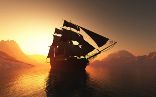 Sailboat ocean sunset mountains yellow - fitz henry lane free wallpaper
