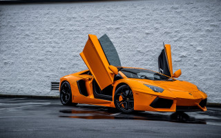 Orange sports car open doors 2 - nice free wallpaper