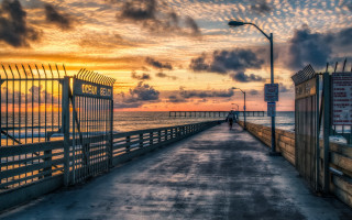 Pier sunset clouds cityscape bridge - a pier free wallpaper