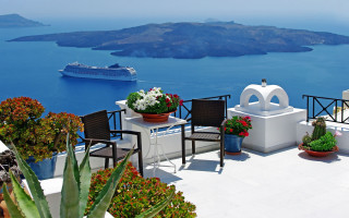 Balcony table chairs cruise ship 2 - constantine andreou free wallpaper