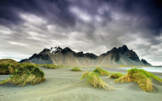 Mountain range beach ocean cloudy - the sand free wallpaper