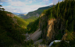 Mountain valley waterfall forest blue - a mountain valley free wallpaper