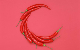 Red peppers pink background green - hot free wallpaper