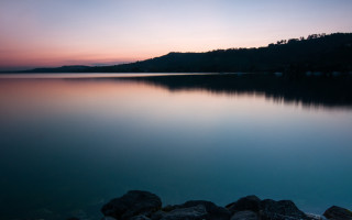 Lake mountain sunset clouds rocks 3 - sunset free wallpaper