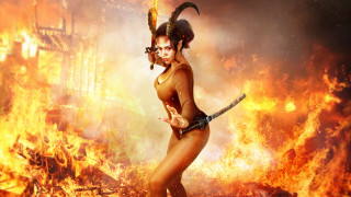Fire demon woman sword flames - daphne mcclure free wallpaper