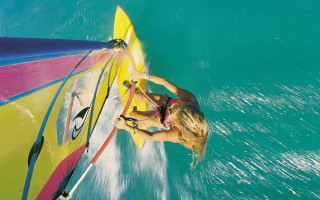 Surfing woman parachute beach ocean - a surfboard free wallpaper