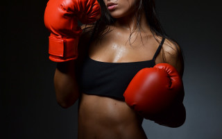 Woman black top red gloves - a black top free wallpaper