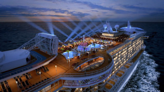 Cruise ship lights city sunset - a cruise ship free wallpaper