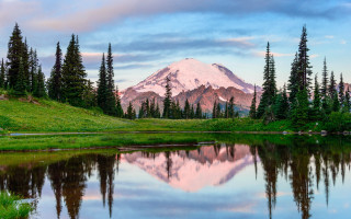 Mountain reflection lake trees sky 9 - tree and grass free wallpaper