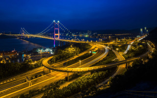 Bridge cityscape nightlights skyline mattepainting - a matte painting free wallpaper for desktop