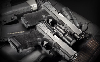 Guns guncase table blackwhite precisionism - free technology wallpaper