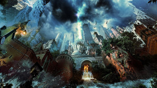 Fantasy cityscape woman clouds birds - bastien lecouffedeharme free wallpaper
