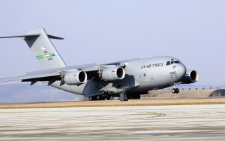 Air force plane runway mountains - side profile free wallpaper