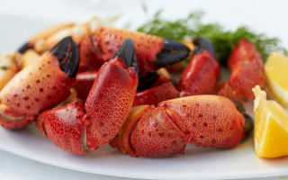 Lobsters lemon wedges table fork - a fork and knife free wallpaper