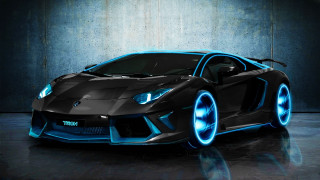 Black sports car blue lights 10 - a concrete wall free wallpaper