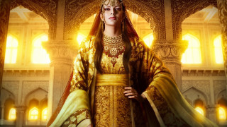 Golden dress woman arch sunlight - sunlight free wallpaper