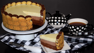 Cake slice tea checkered rococo - a cake free wallpaper