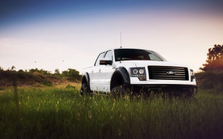 White truck tallgrass sunset tiltshift - photorealistic lighting free wallpaper