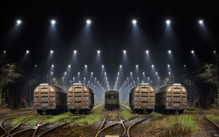 Train cars tracks light beams - free light wallpaper