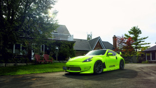 Bright green sports car country - neofauvism free wallpaper
