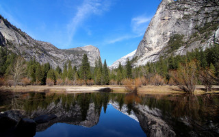 Mountain lake forest waterfall sky 3 - ansel adams free wallpaper