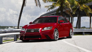 Red car palm trees bridge - feature free wallpaper