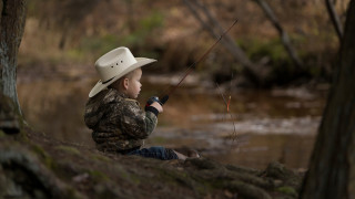 Boy cowboy hat fishing stream - young free wallpaper