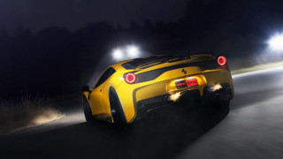 Yellow sports car night headlights - the rear end of the car free wallpaper
