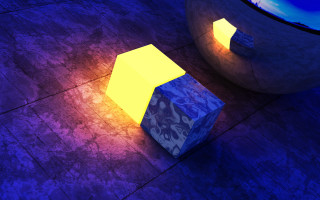 Blue yellow object floor vase - volumetric lighting free wallpaper