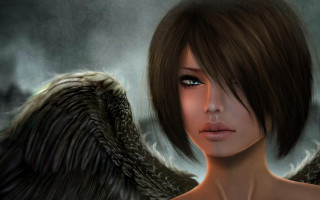 Black angel wings digital gothic - a building in the background free wallpaper